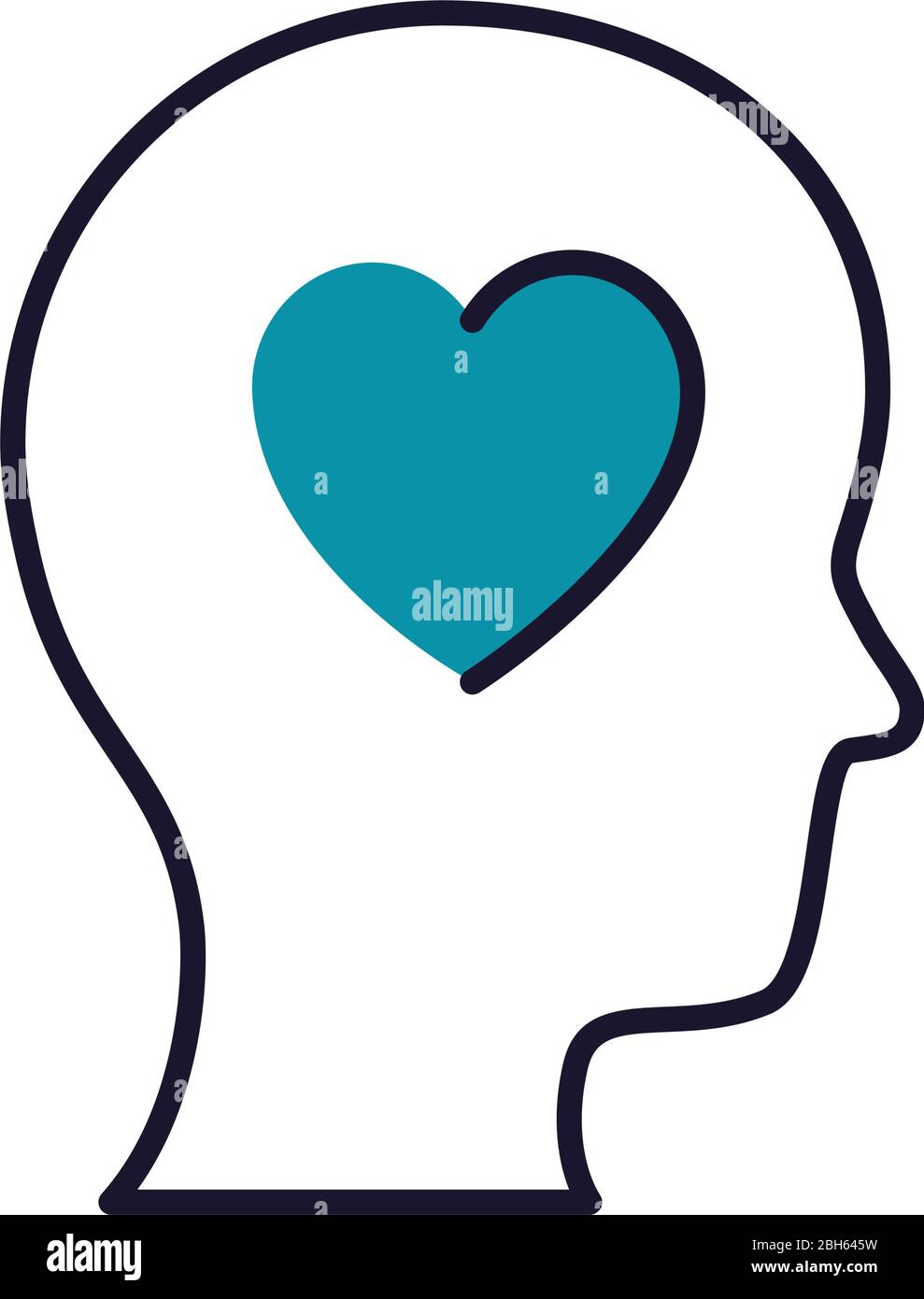 mental health concept, heart inside human head icon over white ...