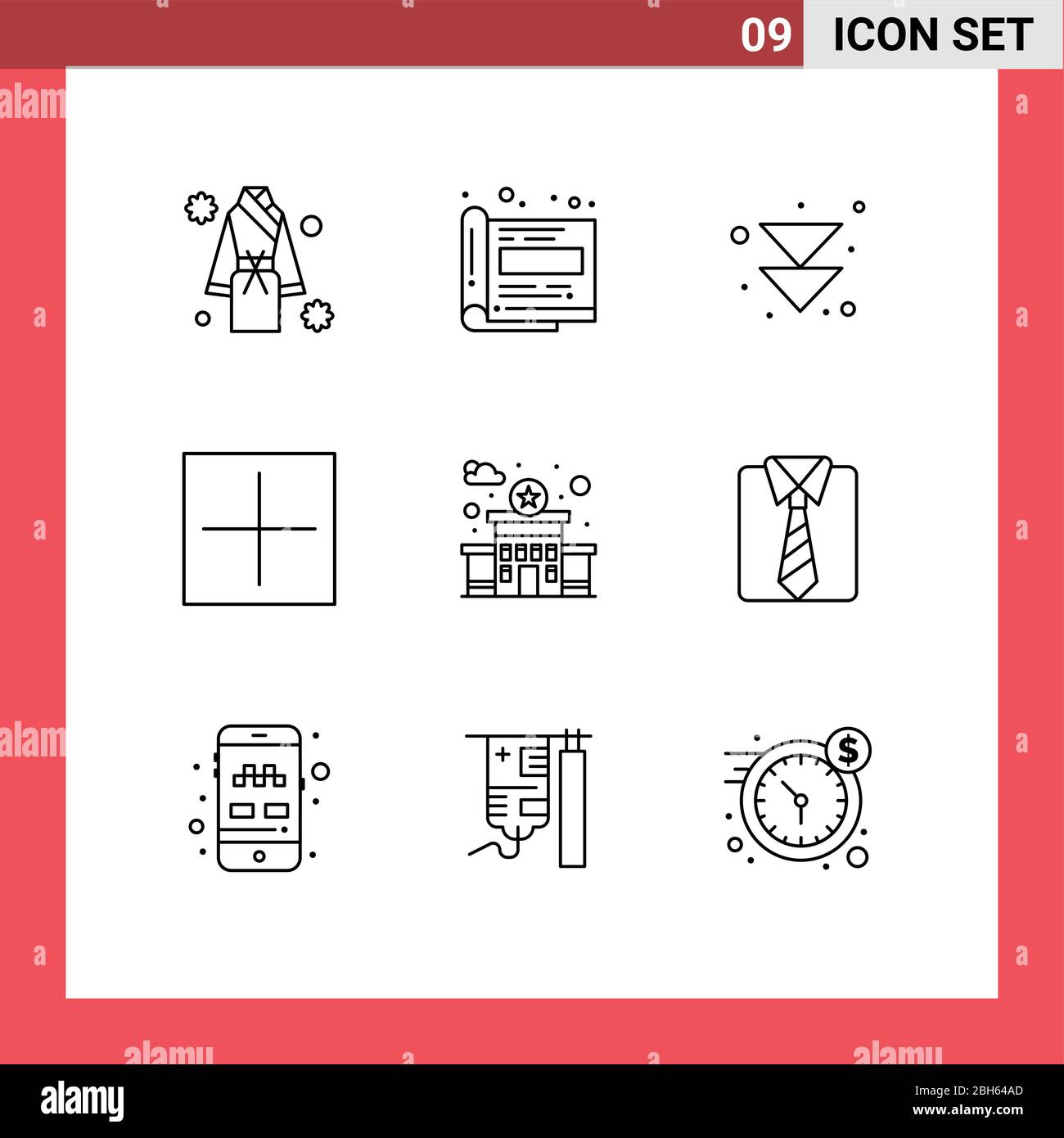 9 Outline concept for Websites Mobile and Apps police, plus, paper, open, add Editable Vector Design Elements Stock Vector