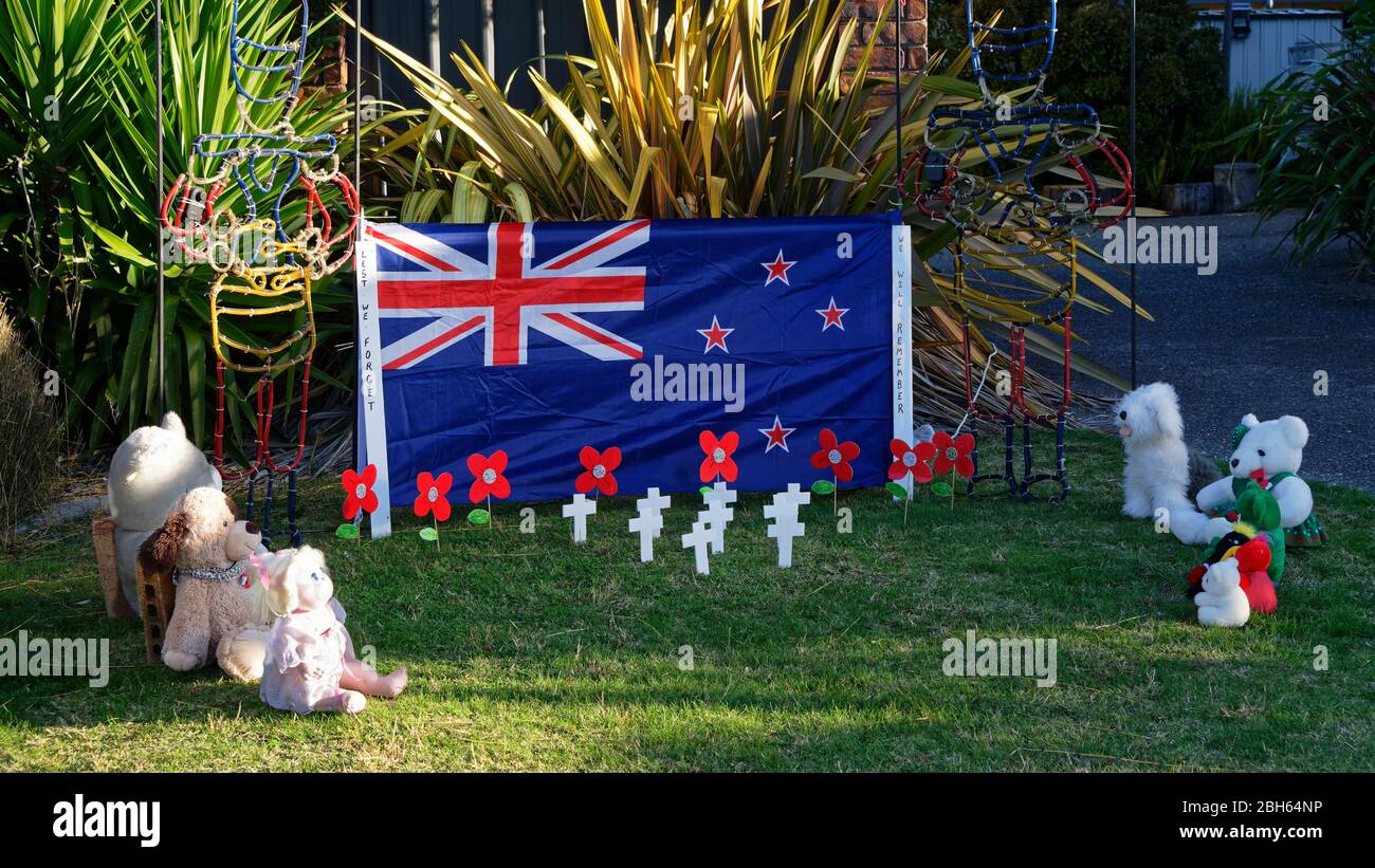 Motueka, New Zealand, 24/4/2020 An Anzac (Australia New Zealand Army Corp) Day Commemoration outside a person's house Stock Photo