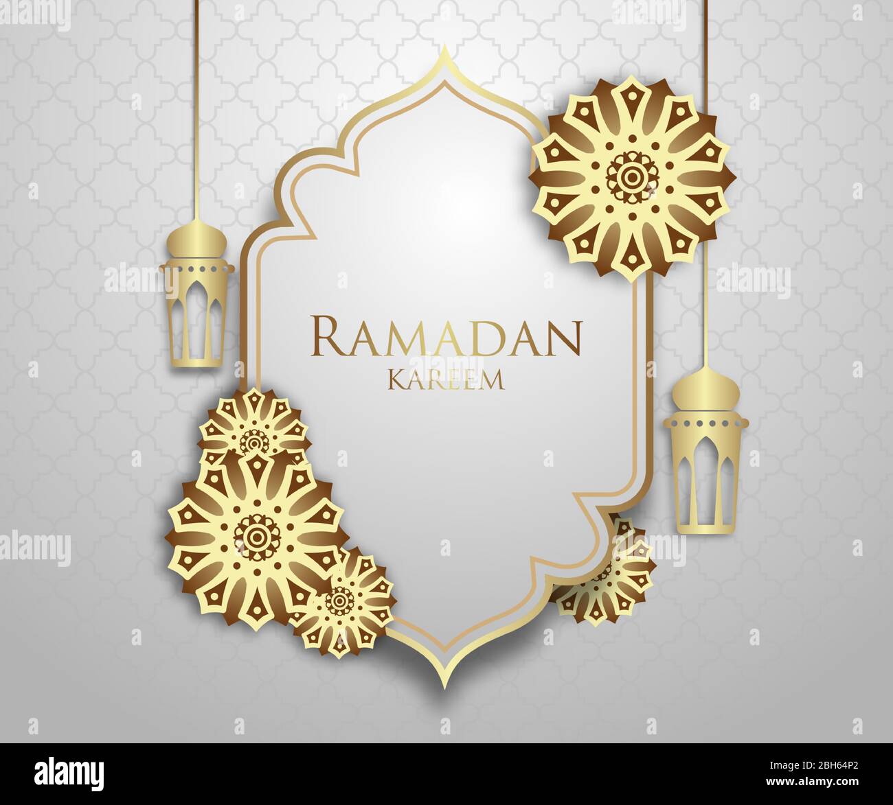 Beautiful Ramadan Kareem greeting card design. with hanging lanterns and  floral ornaments on a white background and pattern Stock Vector Image & Art  - Alamy