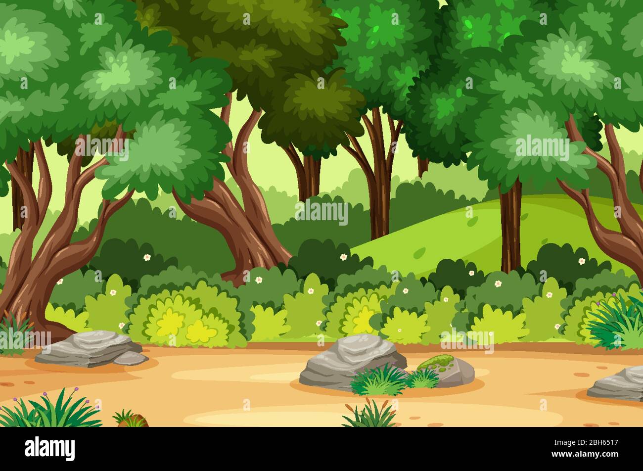 Background scene with many trees in the park illustration Stock Vector ...