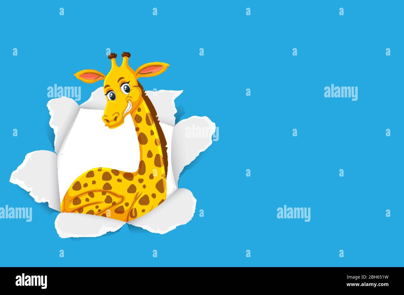Background template design with wild giraffe on blue paper illustration ...