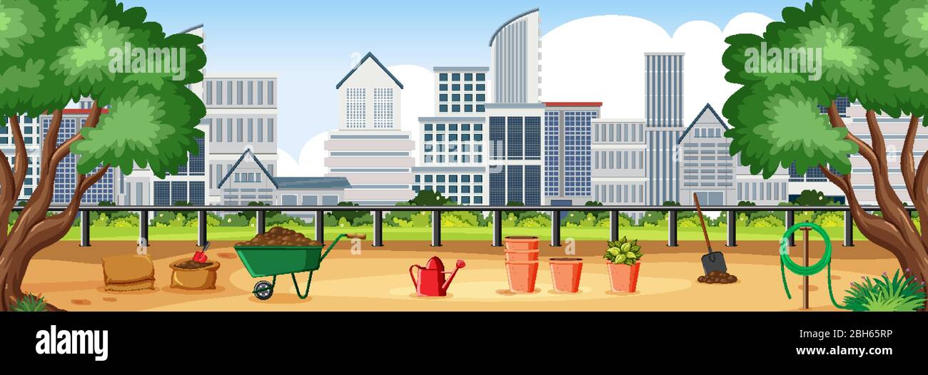 Background scene with buildings and city park illustration Stock Vector ...