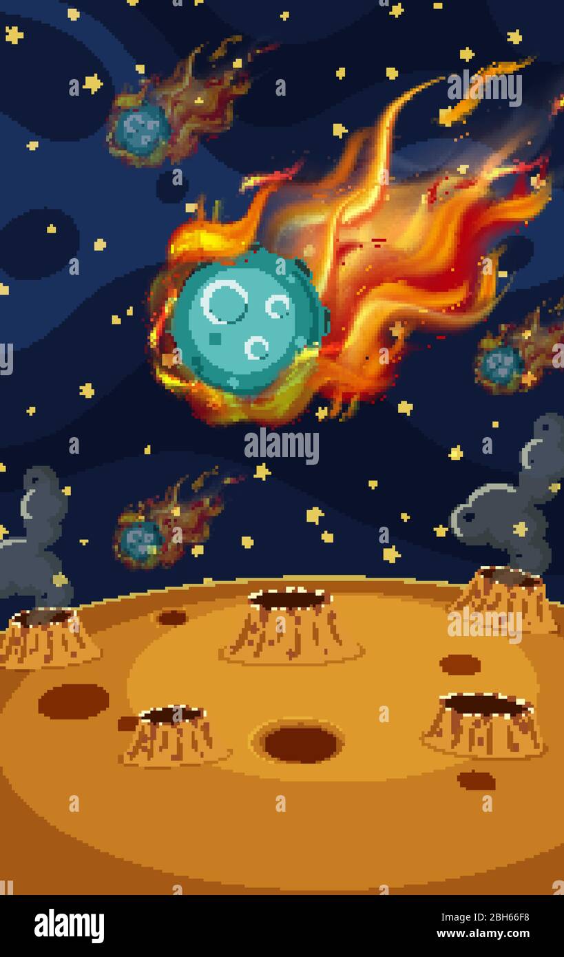 Background scene with asteroid flying in the space illustration Stock ...
