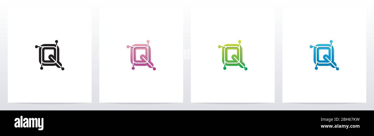 Connecting Dots On Letter Logo Design Q Stock Vector
