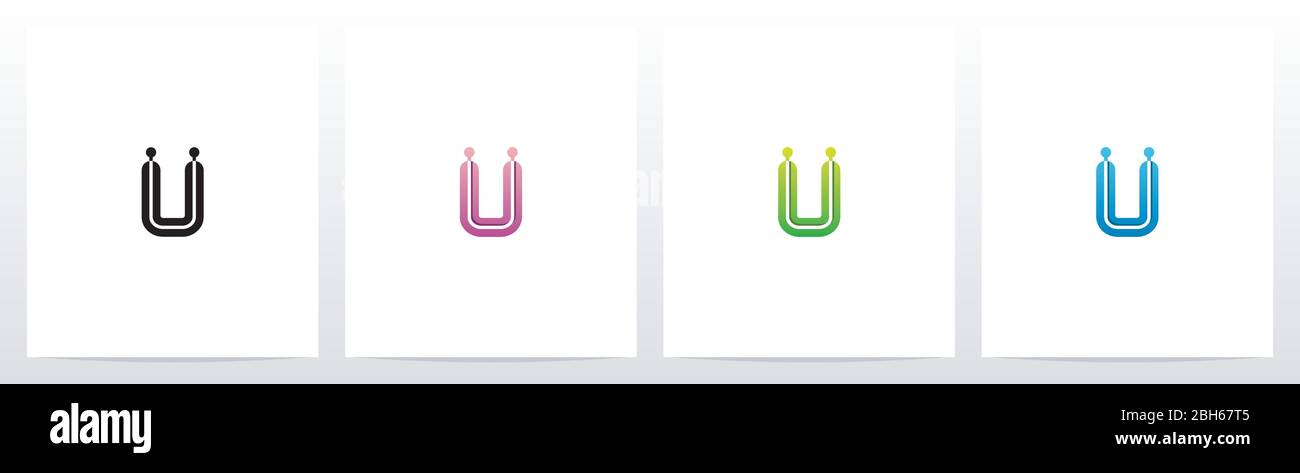 Connecting Dots On Letter Logo Design U Stock Vector