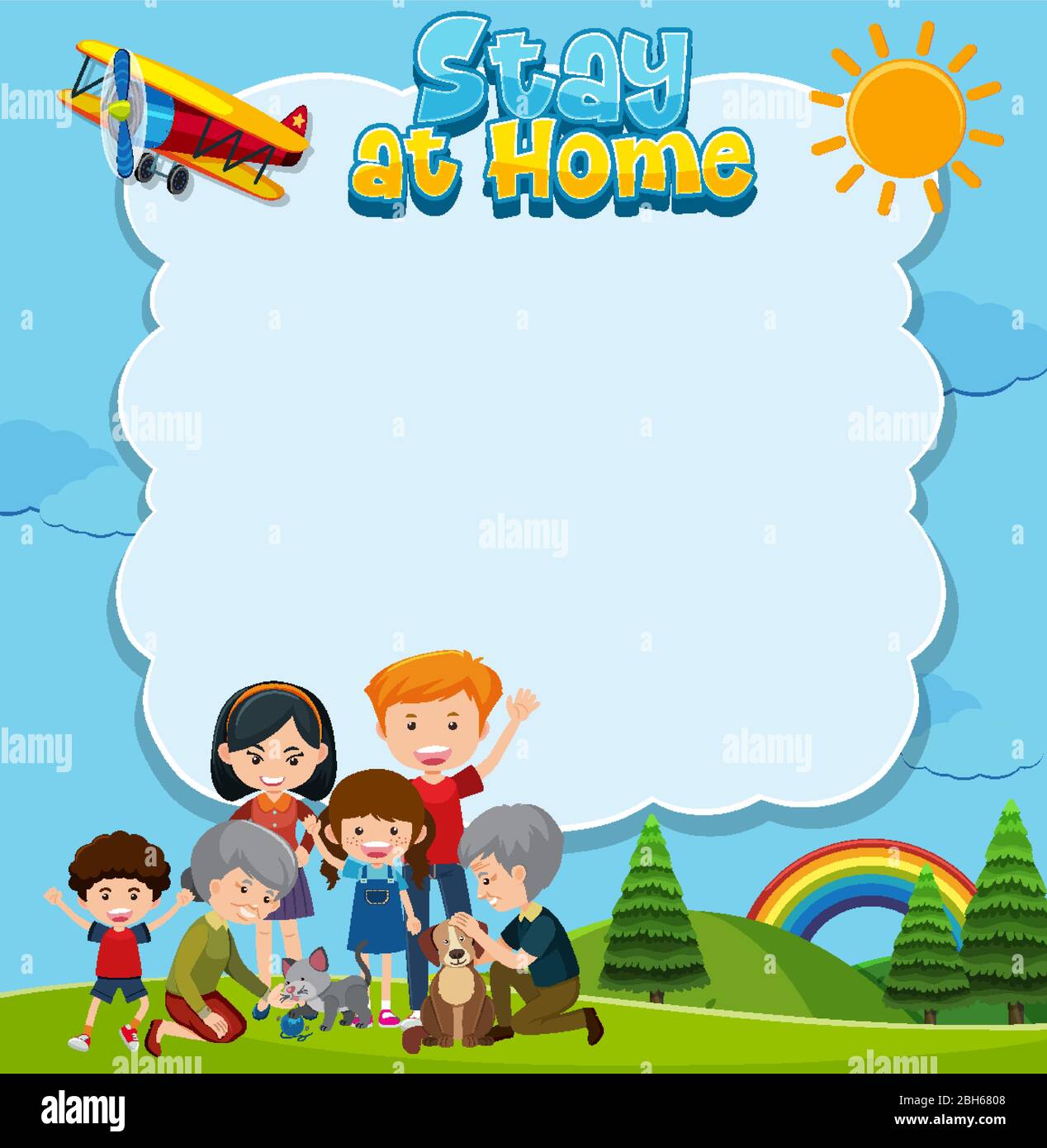 Border template with happy family in the park illustration Stock Vector ...