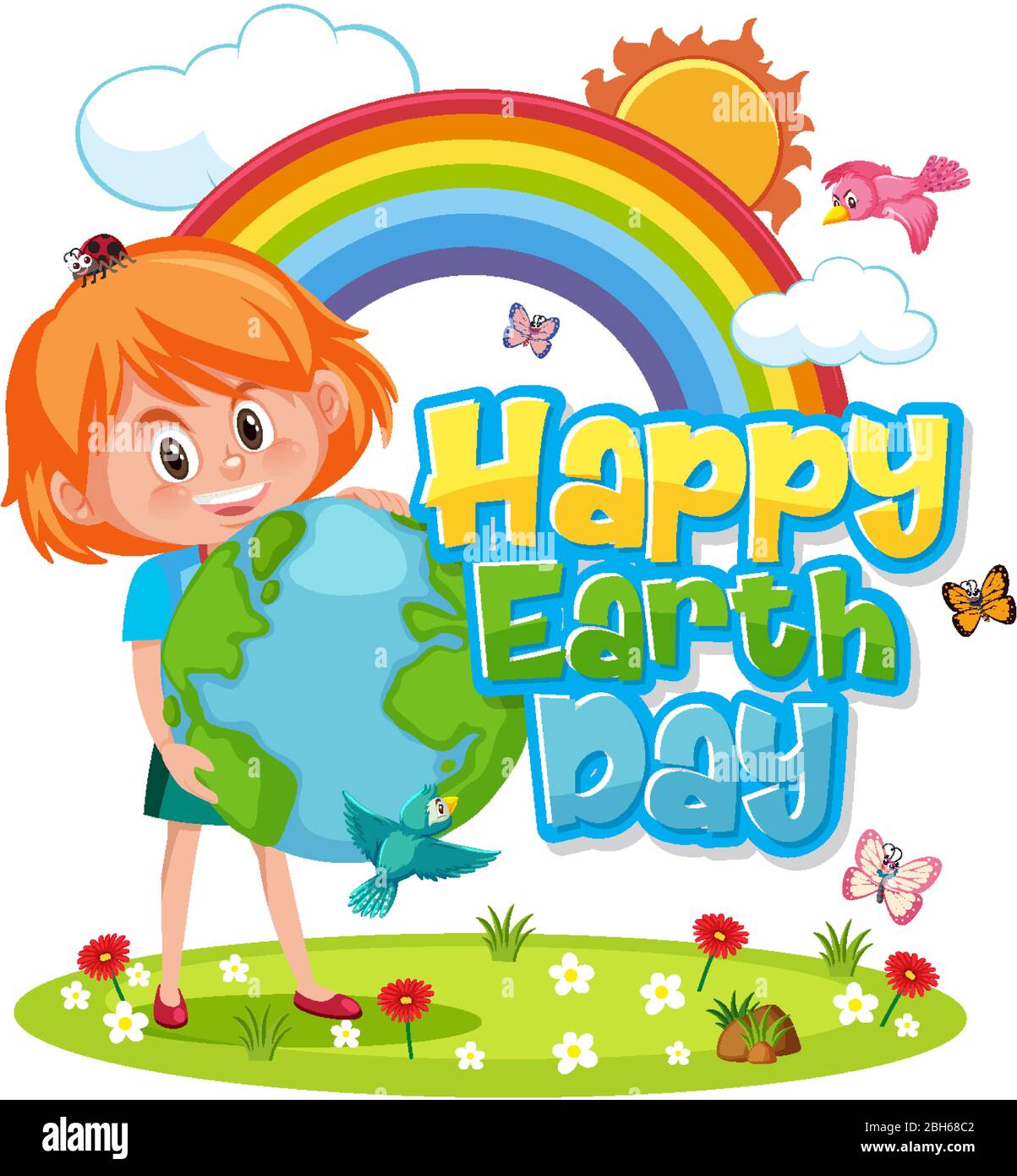 Poster design for happy earth day with happy girl in the park illustration  Stock Vector Image & Art - Alamy