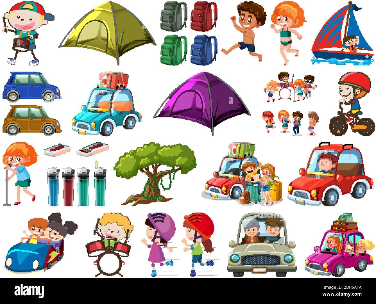 Set of people doing different activities on white background ...