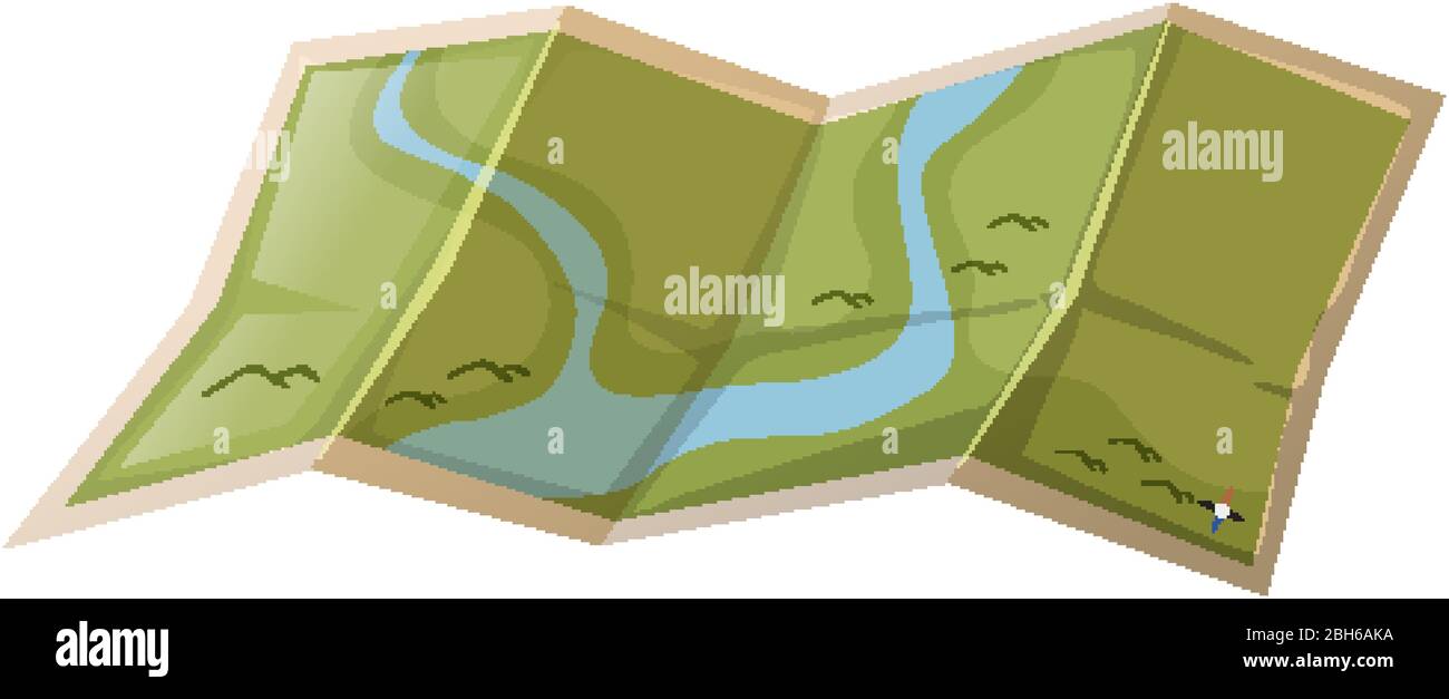 Vector Raster River Map Template Map with land and river on white background illustration Stock Vector ...