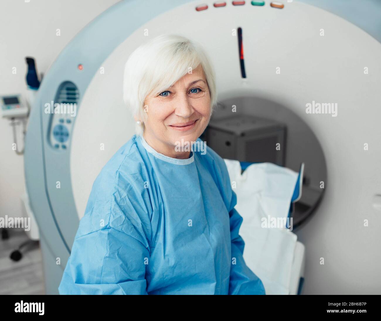Senior patient at a computer tomography exam Stock Photo