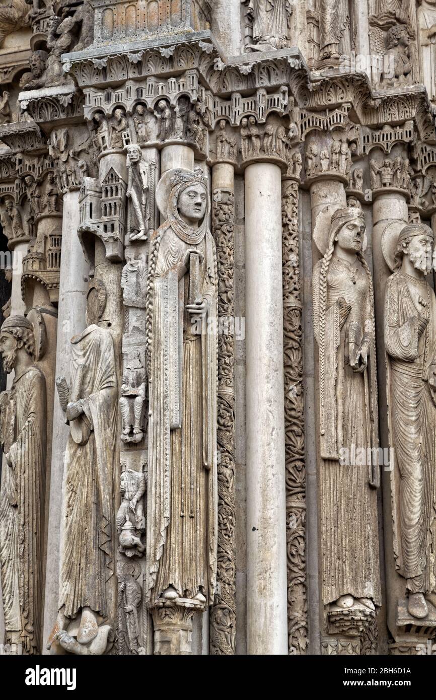 The West - Royal - Portal, Chartres Cathedral, Chartres, France - Cathédrale Notre-Dame de Chartres Stock Photo