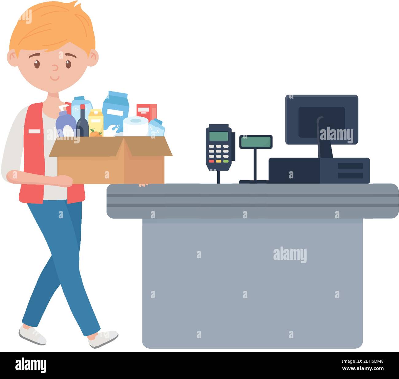 Counter with cash register seller and products design of Shopping commerce  market store shop retail buy paying banking and consumerism theme Vector  illustration Stock Vector Image & Art - Alamy