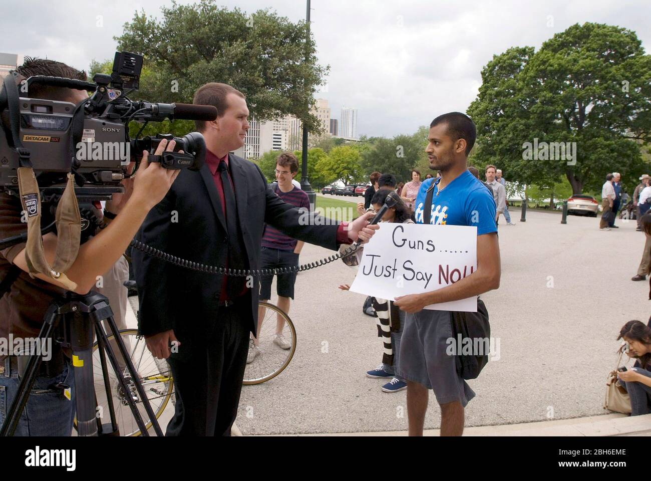Austin, Texas USA, April 16, 2009. College student being interviewed by