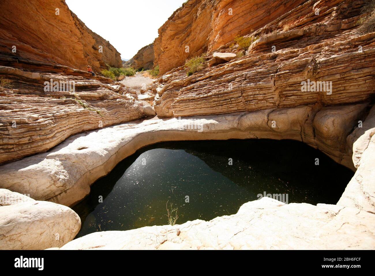 Big Bend National Park, Texas, March 17, 2009: Historical site of Ernst Tinaja, a small oasis of water in the Big Bend desert along the Old Ore Road in Big Bend National Park, situated on the remote Texas-Mexico border.  ©Bob Daemmrich Stock Photo