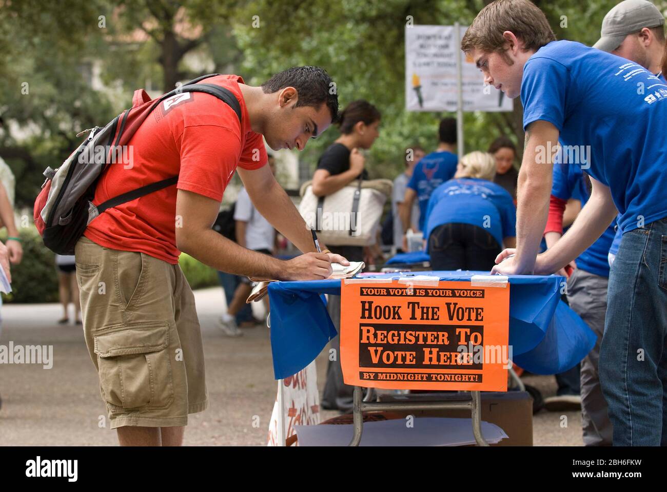 Austin, Texas USA, 2008. College student registers to vote during voter registration drive at the University of Texas campus. ©Marjorie Kamys Cotera/Daemmrich Photography Stock Photo