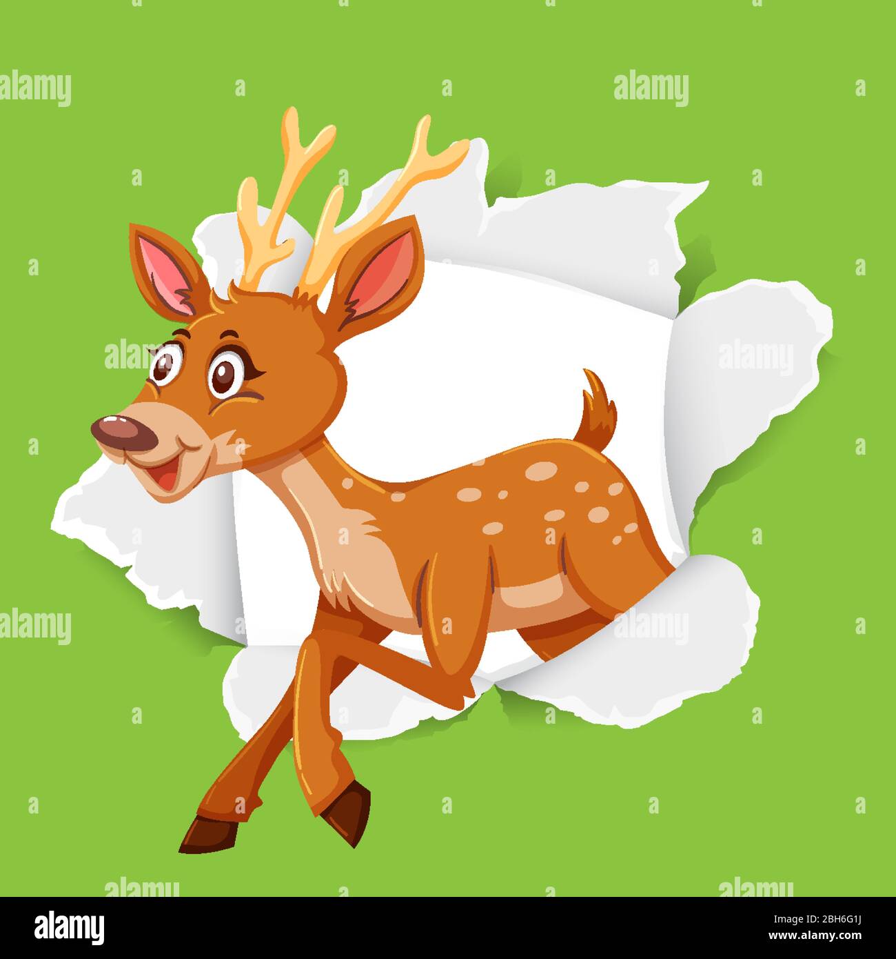 Background template design with wild deer on green paper illustration ...