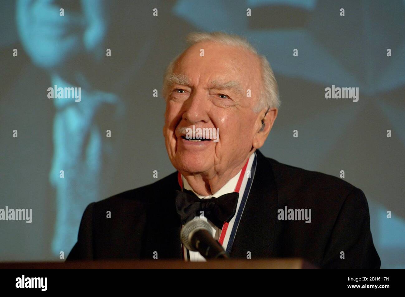 Austin, TX - March 1, 2006: Veteran newsman Walter Cronkite speaks at a ceremony honoring him as a 'History making Texan' awards at the Texas State History Museum.  Cronkite, who was educated and worked the early years of his journalism career in Texas, died July 17th, 2009  at 92 years of age.    ©Bob Daemmrich Stock Photo