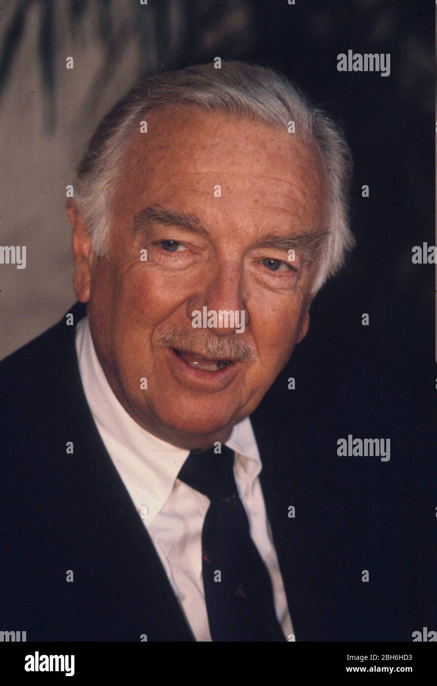 Austin, TX May 1989: CBS newsman Walter Cronkite speaks at a press conference for the Lower Colorado River Authority after narrating a video on environmental protection for the central Texas agency.  ©Bob Daemmrich Stock Photo