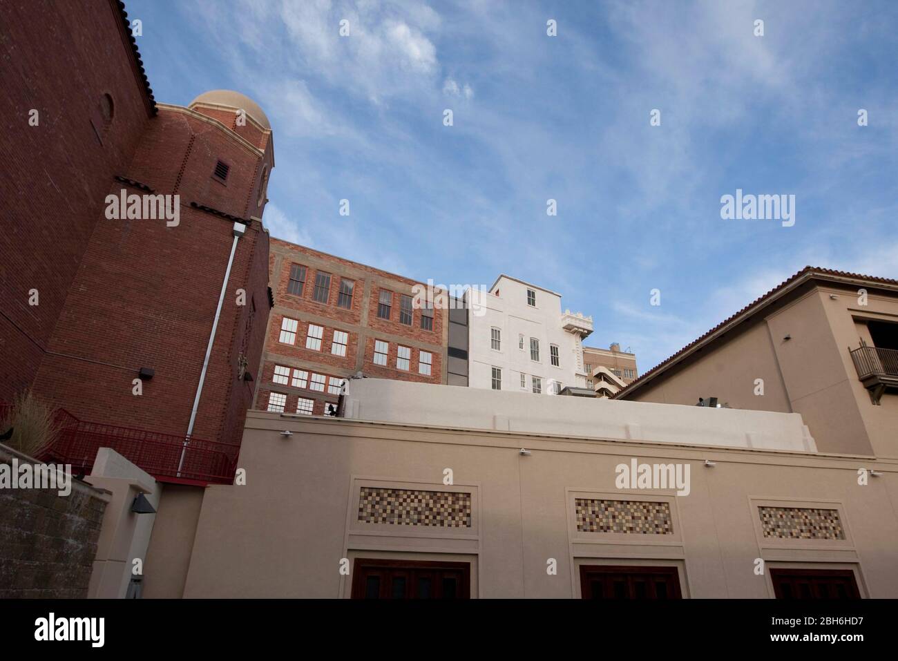 El Paso, Texas May 14, 2009: Scenes from the arts district downtown El Paso, TX showing a portion of the Plaza Theater's 1930-era complex (foreground) with older buildings behind.  ©Bob Daemmrich Stock Photo