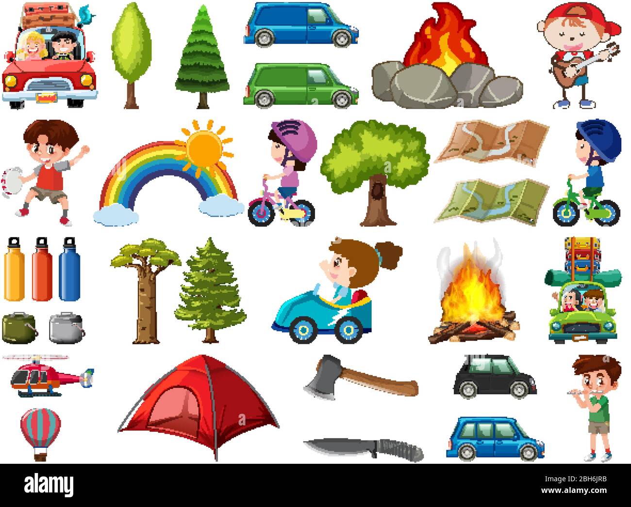 Set of people doing different activities on white background ...