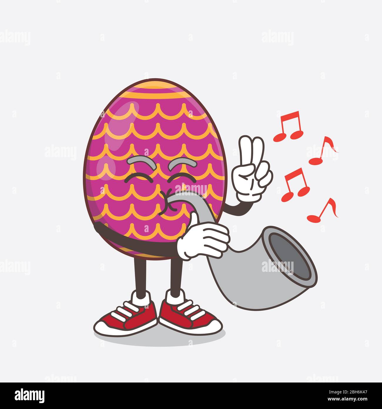 An illustration of Easter Egg cartoon mascot character playing music