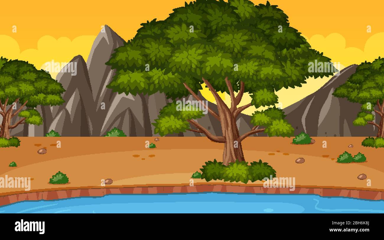 Background scene with many trees in the park illustration Stock Vector ...