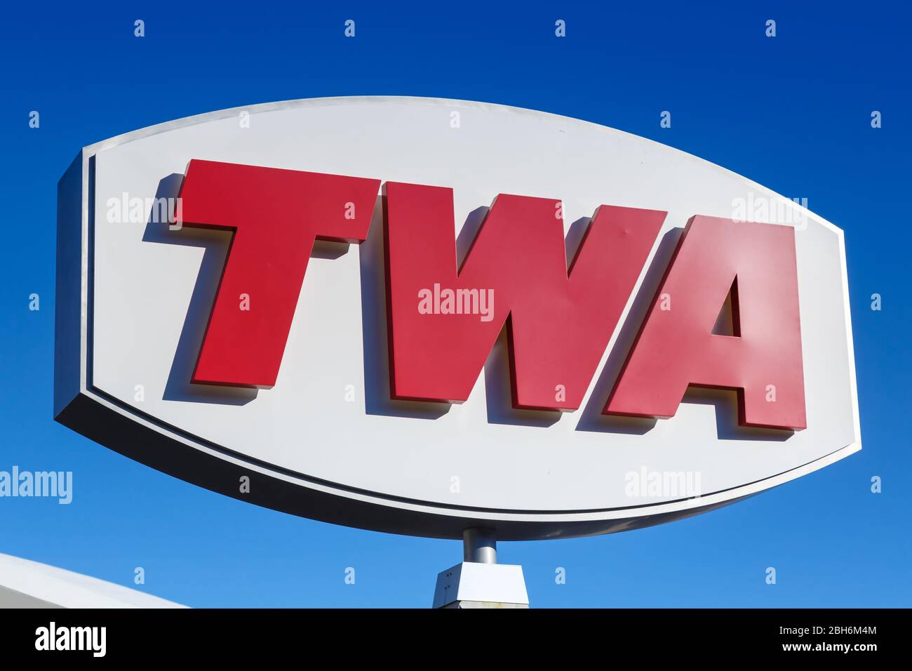 New York City, New York – February 27, 2020: TWA Logo Hotel at New York JFK airport (JFK) in the United States. Stock Photo