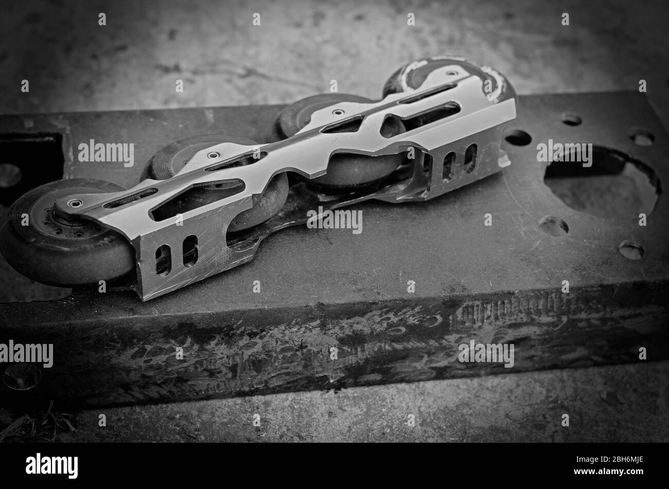 Aggressive inline skates disassembled. Professional roller blades on