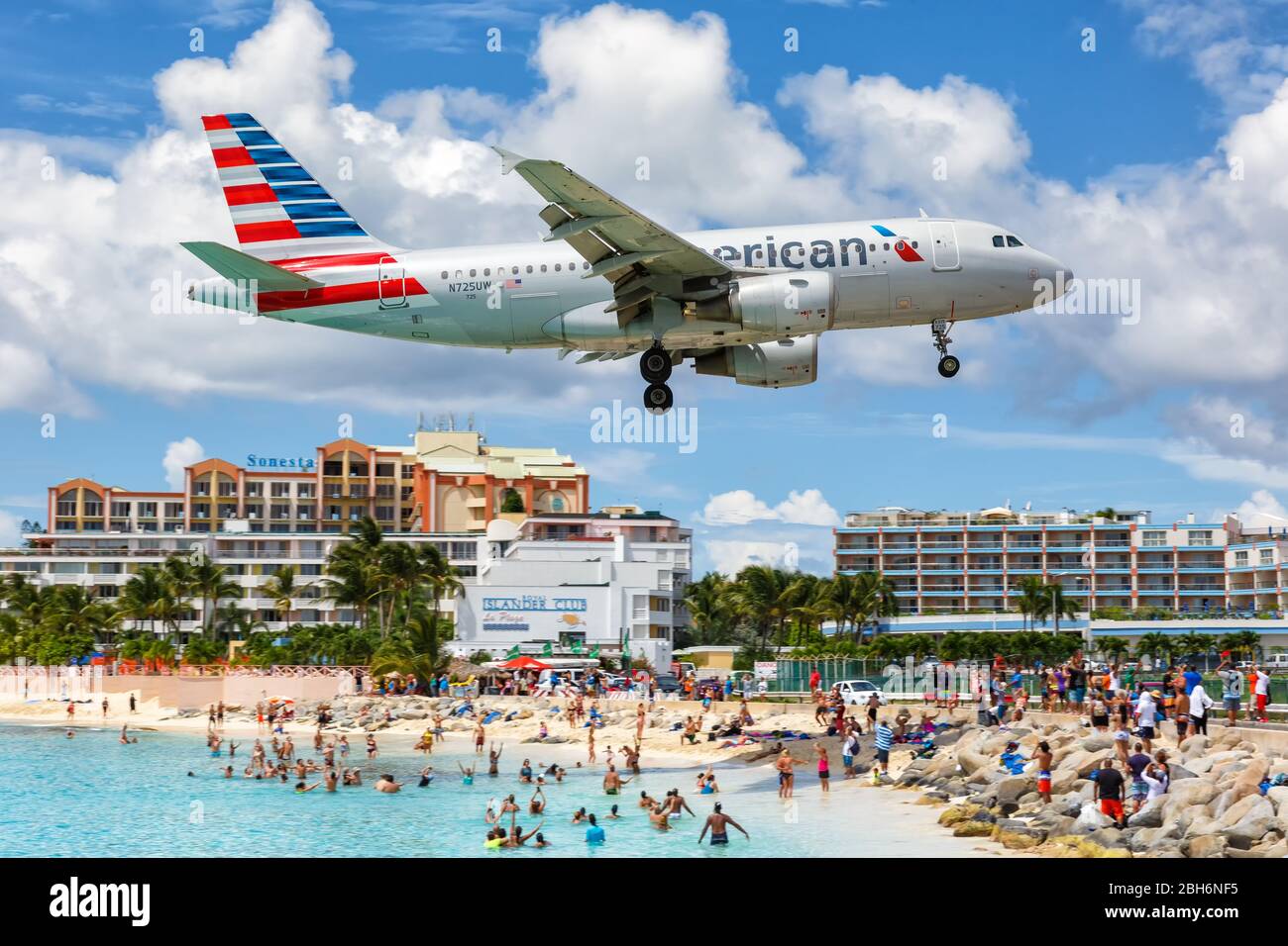 Sint Maarten – September 17, 2016: American Airlines Airbus A319 airplane at Sint Maarten airport (SXM) in Sint Maarten. Airbus is a European aircraft Stock Photo