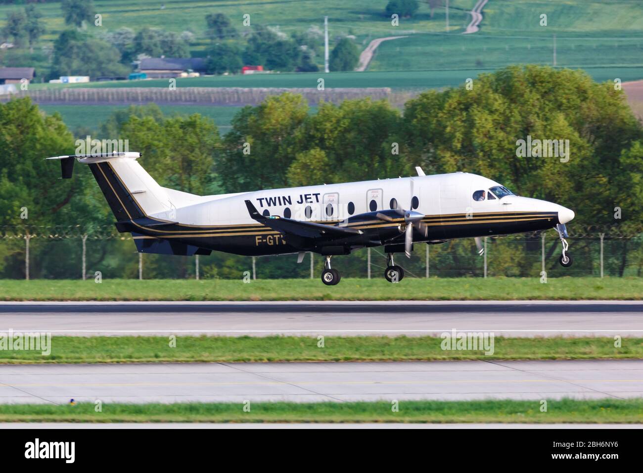 Stuttgart, Germany – April 24, 2018: Twin Jet Beech 1900D airplane at Stuttgart airport (STR) in Germany. Stock Photo