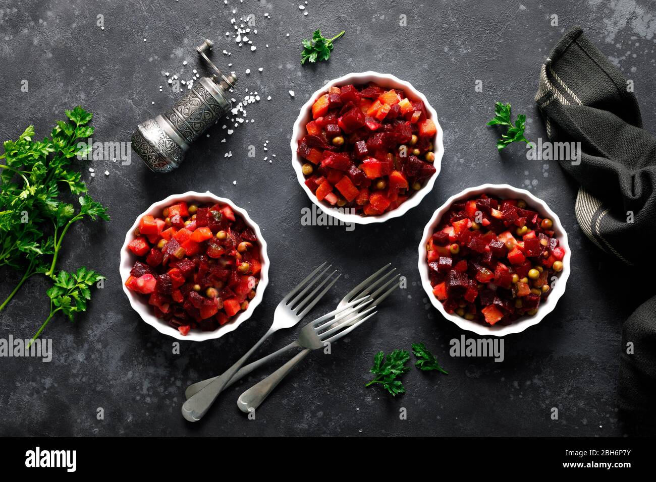 Beetroot or beet salad with boiled vegetables Stock Photo
