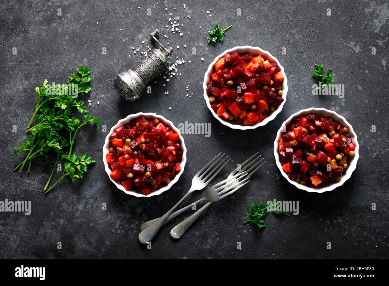 Beetroot or beet salad with boiled vegetables Stock Photo