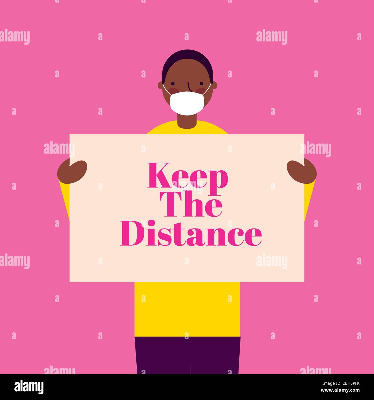 afro man using face mask for covid19 with keep distance banner Stock ...