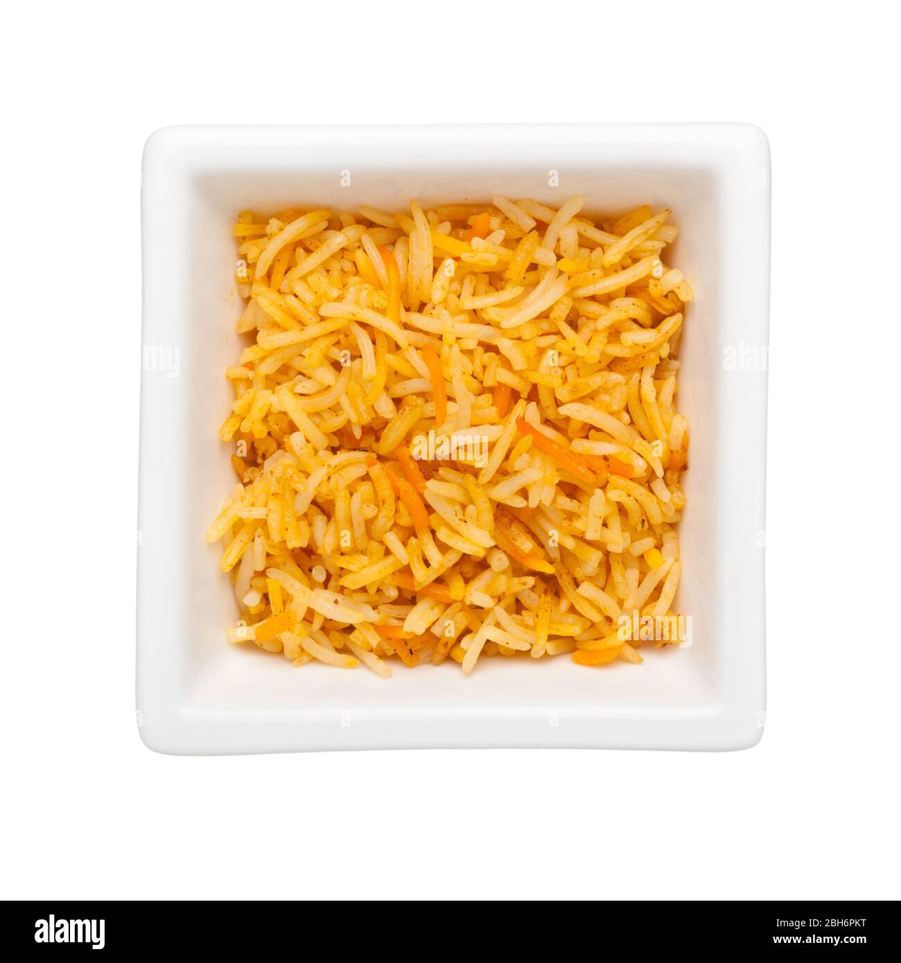Biryani in a square bowl isolated on white background Stock Photo