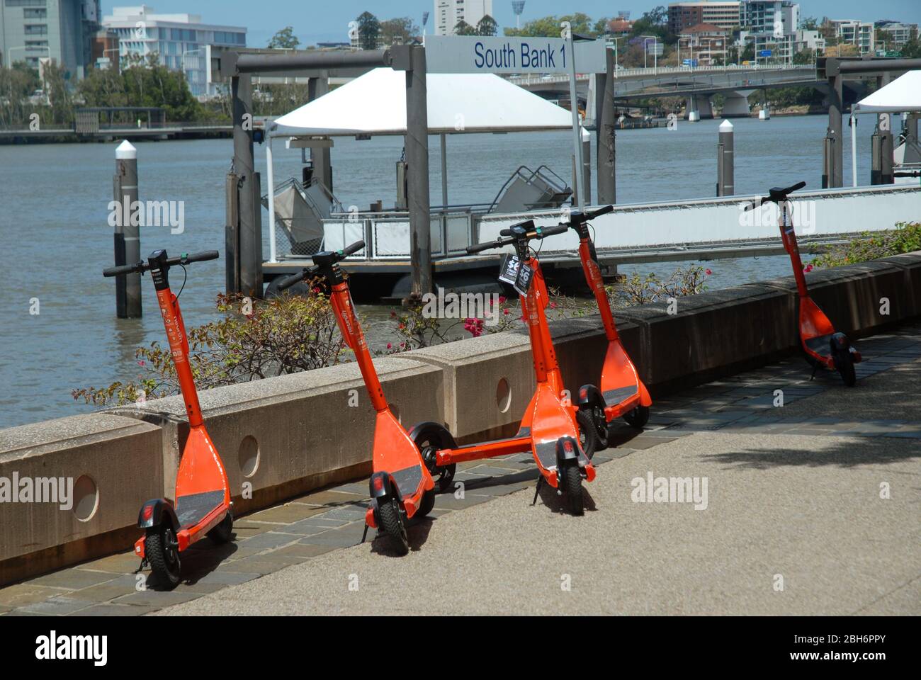 Orange Scooters parked at Southbank. Brisbane, Queensland, Australia