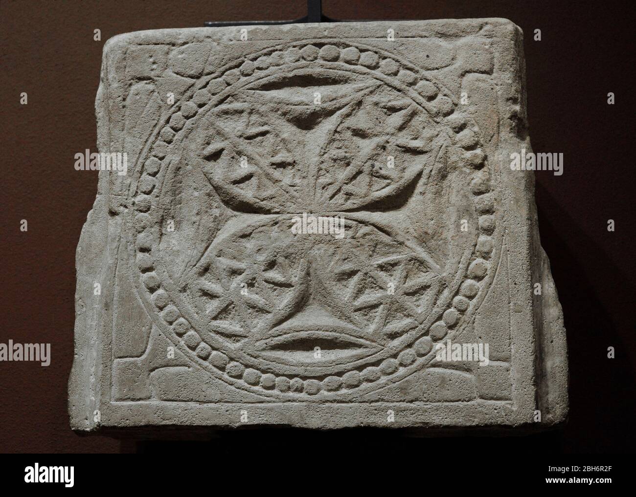 Fragment of door lintel. 2nd half of 7th-1st half of 8th centuries. Sandstone. From Faras Cathedral (Sudan). Faras Gallery. National Museum. Warsaw. Poland. Stock Photo