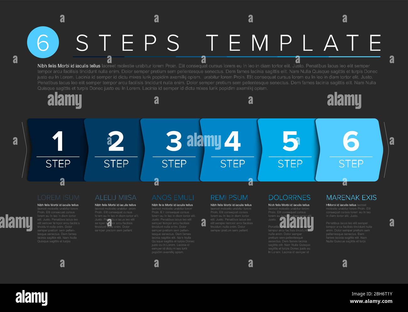 Vector progress steps as arrows template with descriptions - dark blue ...