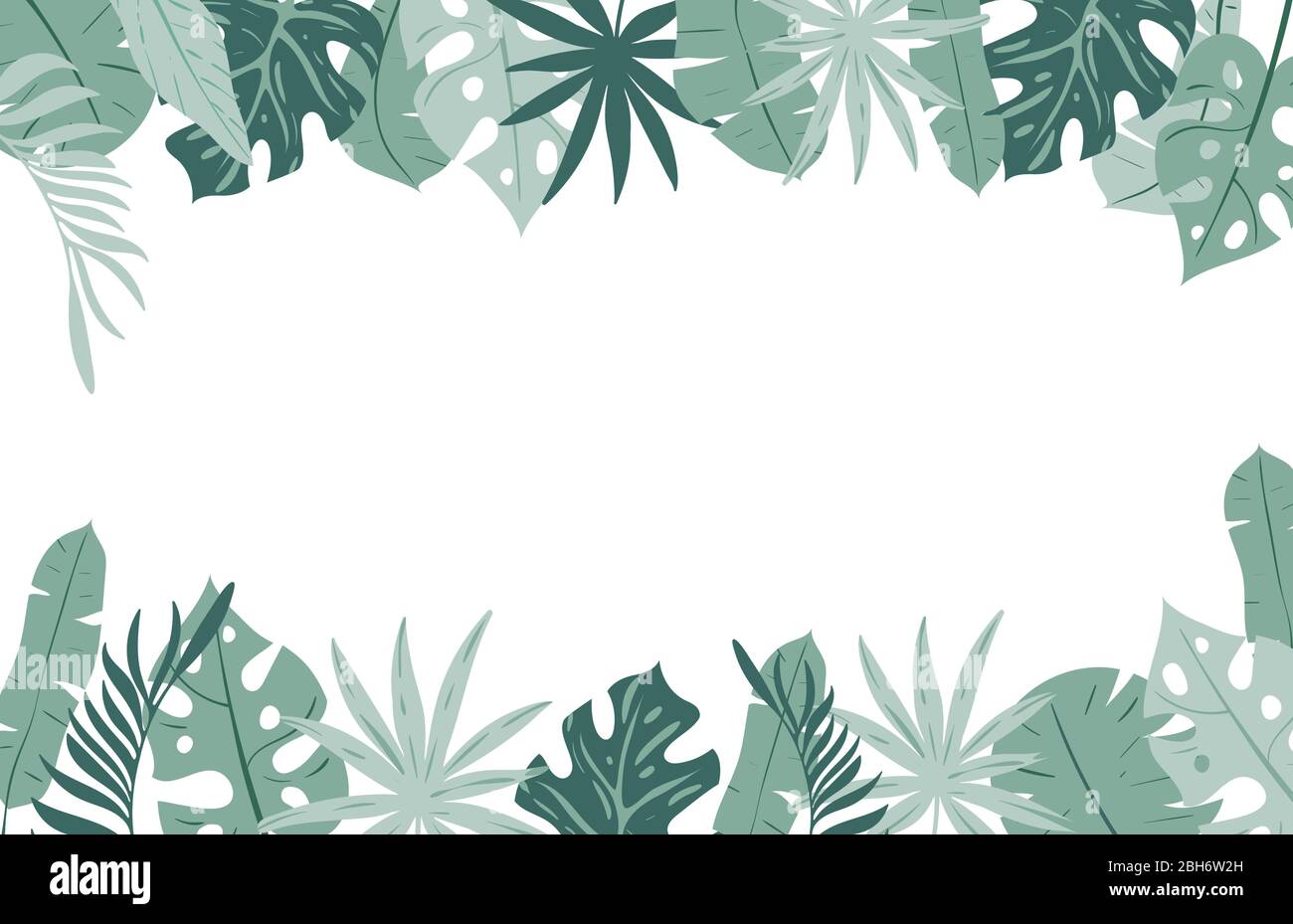 Jungle background. Tropical leaves frame. Rainforest foliage plants, green grass trees. Paradise african wildlife jungle vector frame on white. Stock Vector
