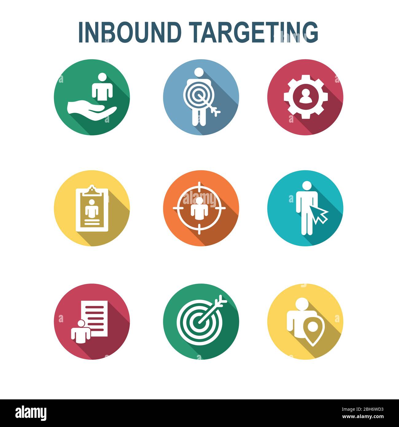 Inbound Marketing Icons w targeting imagery to show buyers and customers Stock Vector