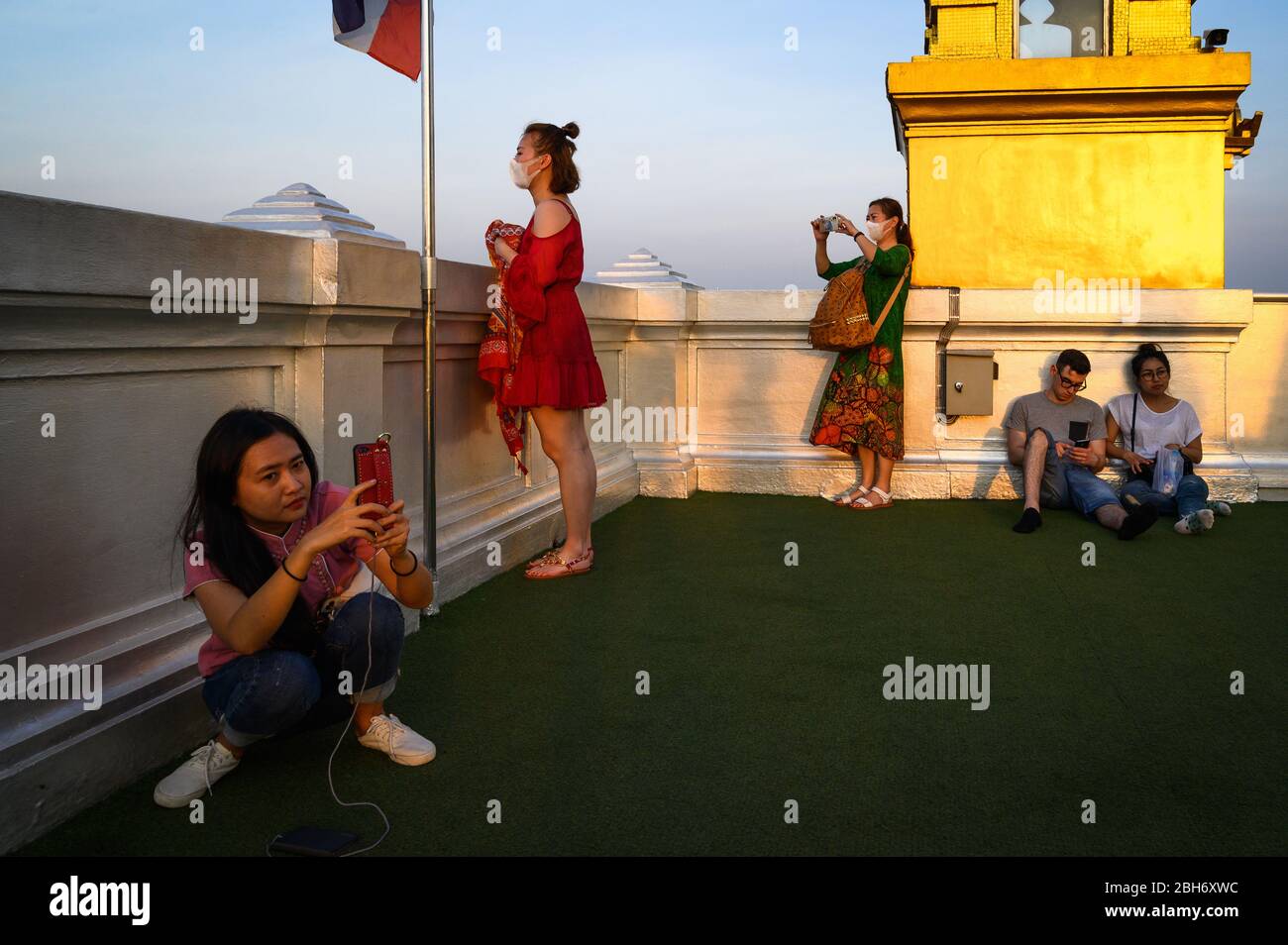 Tourists taking photos at Wat Saket, Bangkok, Thailand Stock Photo