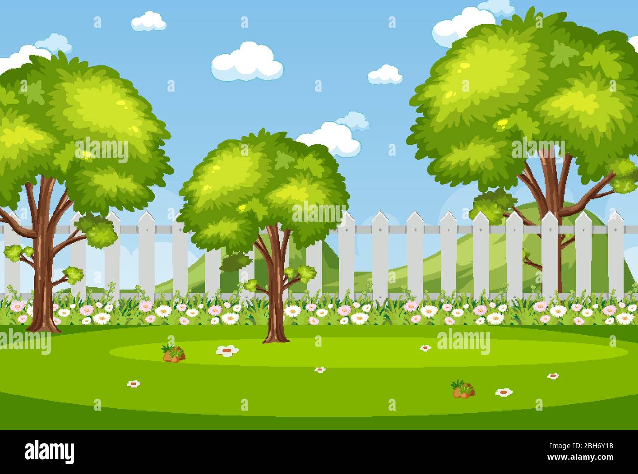 Background scene with green trees in the park illustration Stock Vector ...