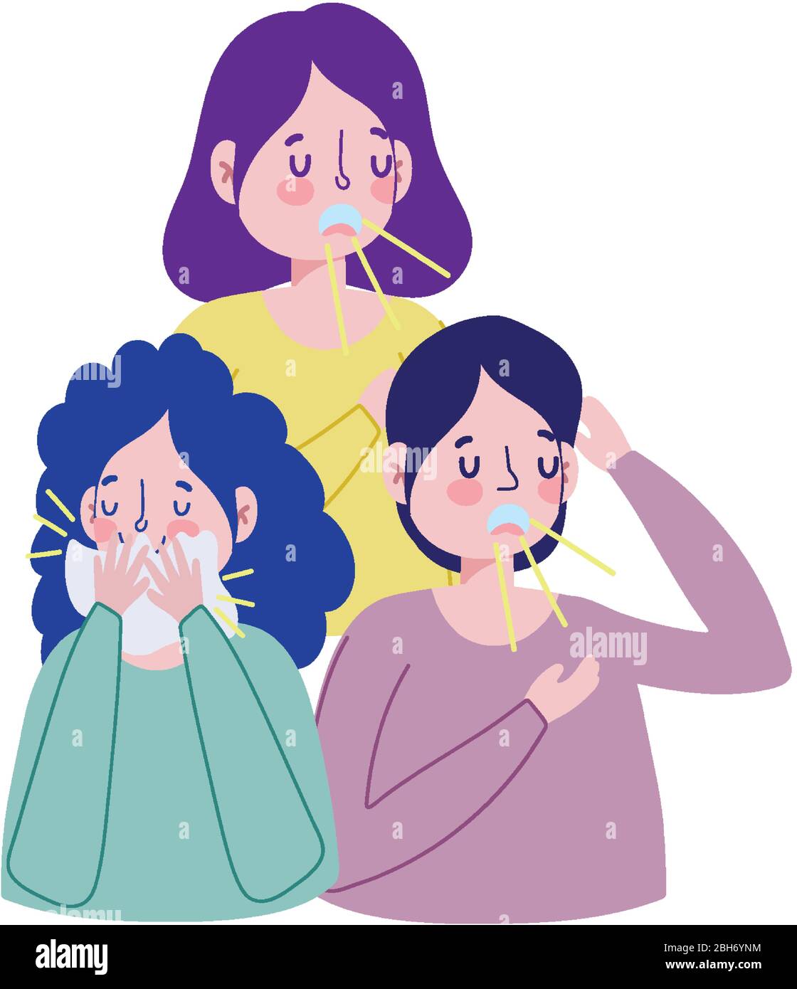 Women and man with dry cough and cold design of Covid 19 virus epidemic