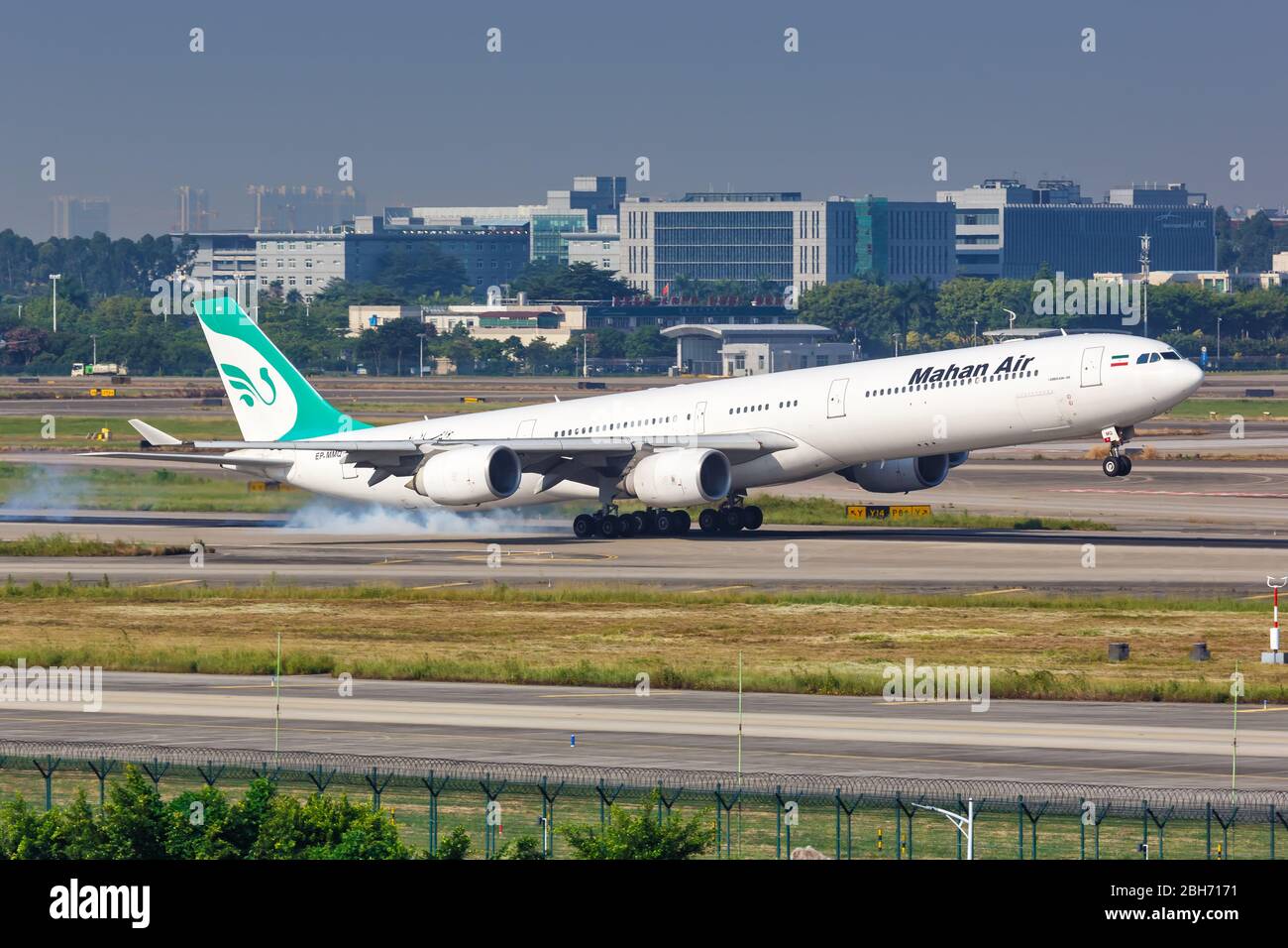 Guangzhou, China – September 25, 2019: Mahan Air Airbus A340-600 airplane at Guangzhou airport (CAN) in China. Stock Photo