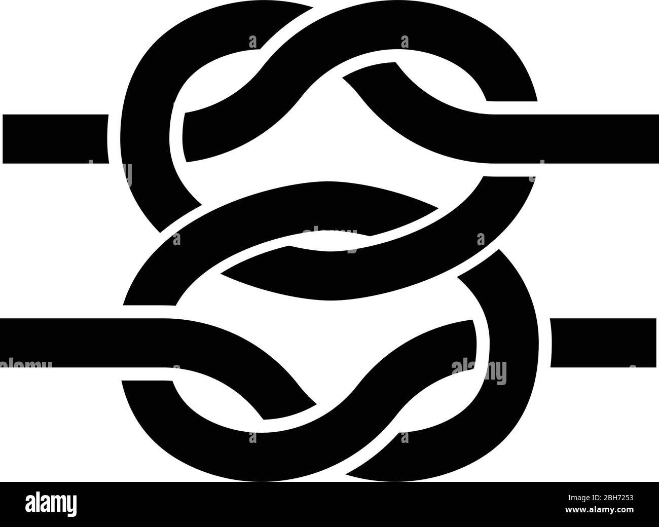 Two nautical knots Ropes Wire with loop Twisted marine cord icon black color vector illustration flat style simple image Stock Vector
