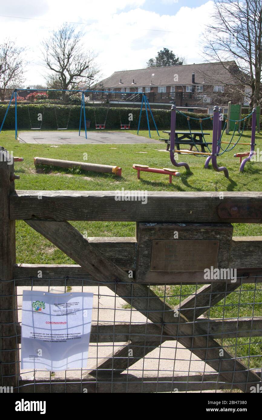 the village playground in Walberton, West Sussex, is deserted during coronavirus lockdown, March 2020 Stock Photo
