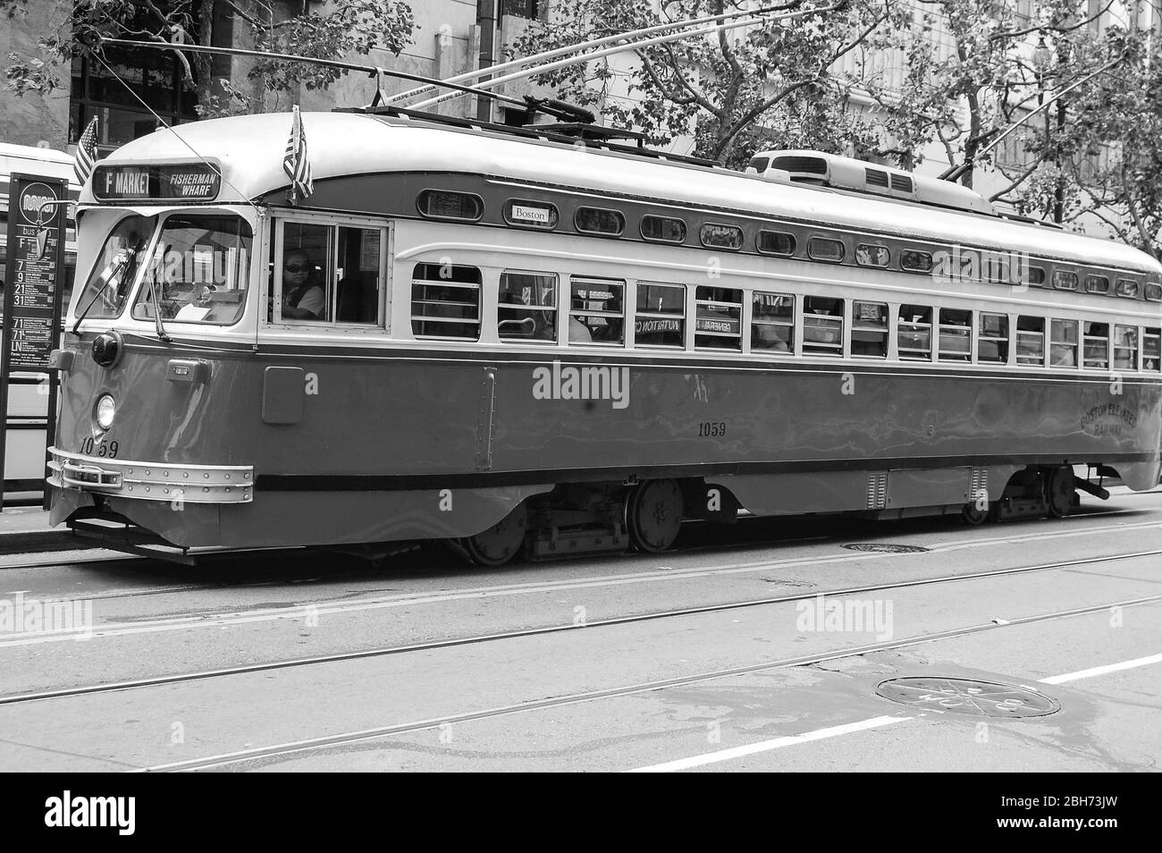 Electric tram San Francisco bus track wires cable cables cable downtown