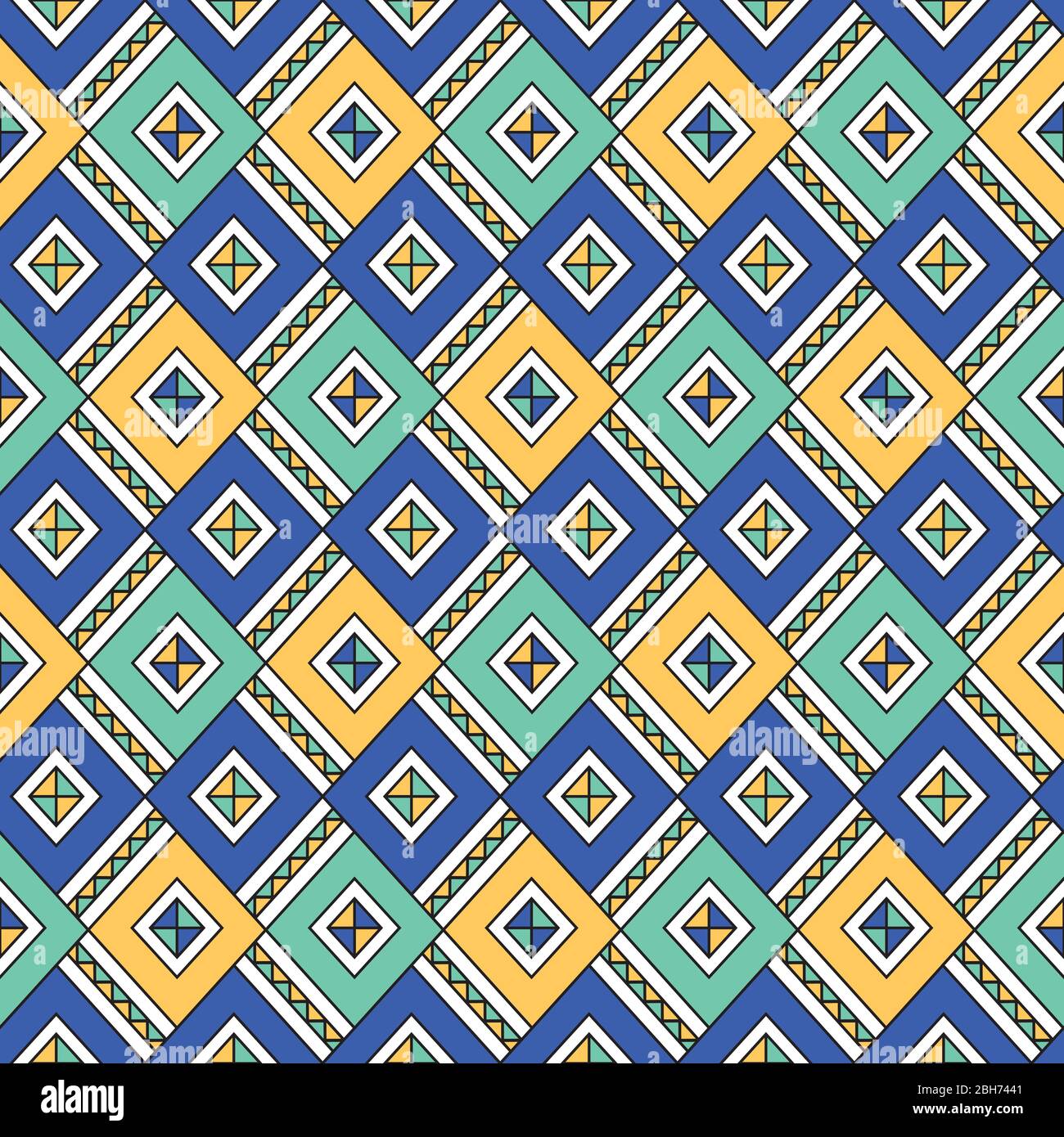 Rhombuses seamless pattern. Geometric background. bright pattern with blue, turquoise, yellow Stock Vector