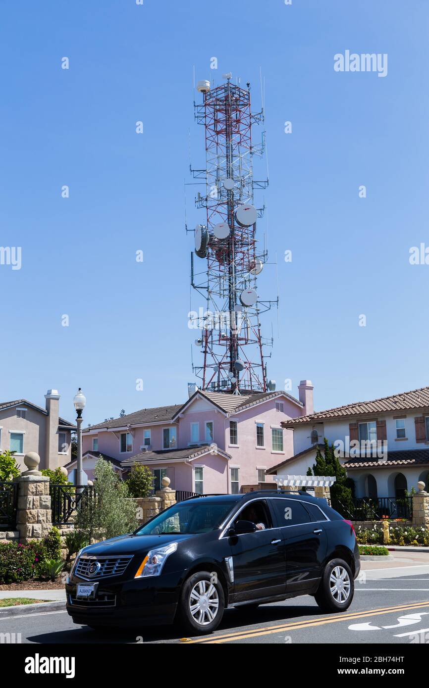 Radio towers on Signal Hill near Hilltop Park. Southern California, USA Stock Photo