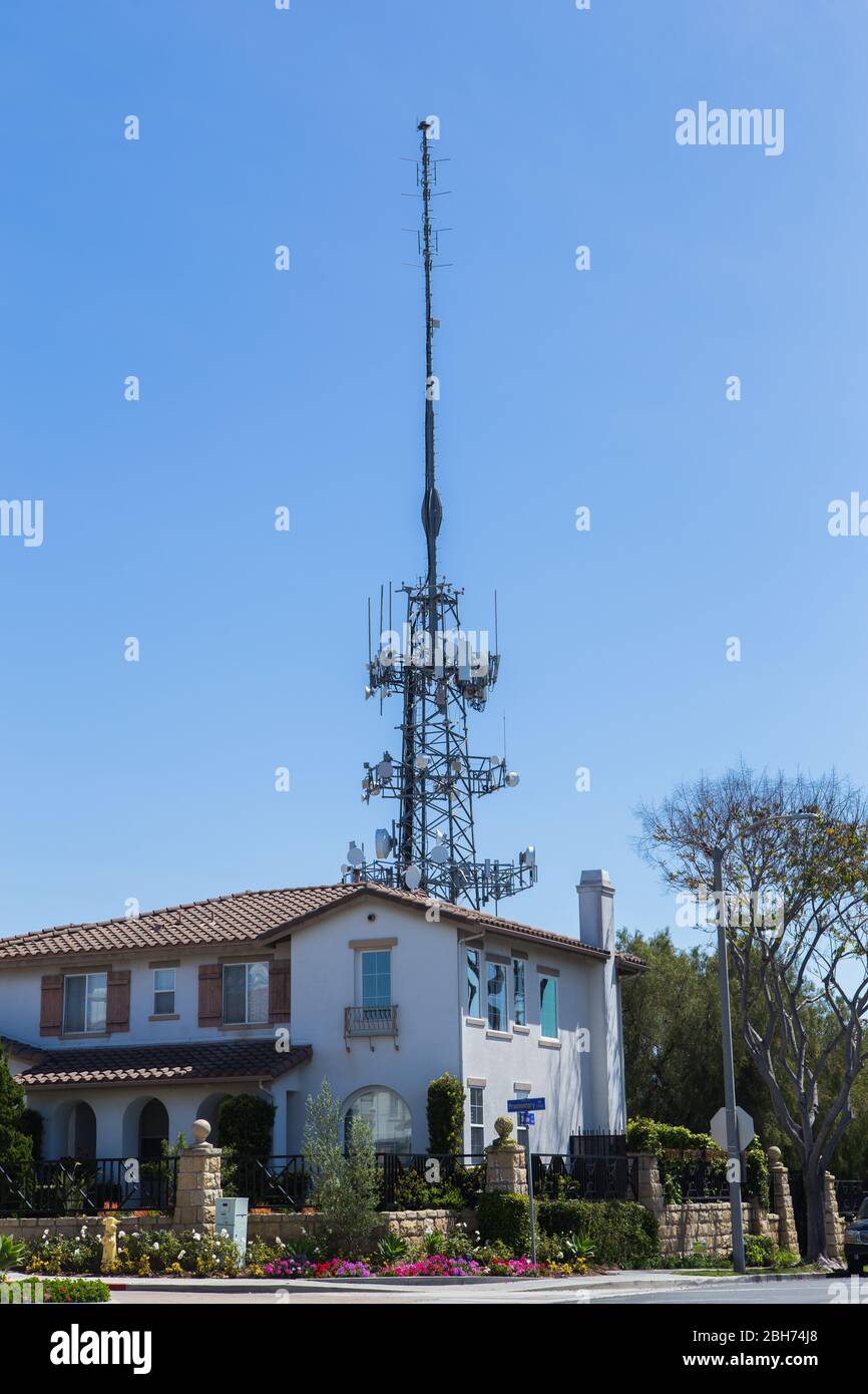 Radio towers on Signal Hill near Hilltop Park. Southern California, USA Stock Photo